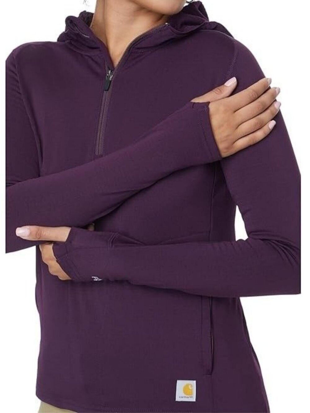 Carhartt Force Women's S Relaxed Fit Half Zip Hooded Pullover T-Shirt Eggplant T - Picture 1 of 3